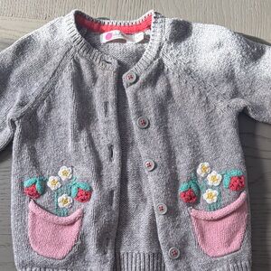 Mini Boden Gray Cardigan with Pink and Red Floral Embroidery